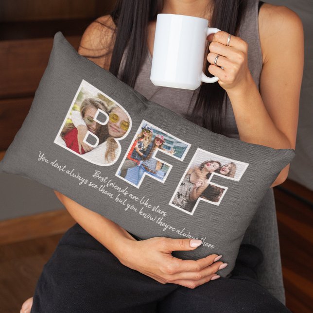 Custom BESTE FREUNDIN Besties Best Friends Foto Co Lendenkissen (Hug your BFF vibes! Our custom photo collage lumbar pillow in chic grey—celebrating besties)