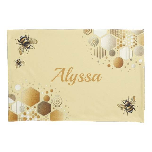 Custom Besy Bee on Honeycomb: Hexagons and Circles Kissenbezug (Vorderseite-Links)