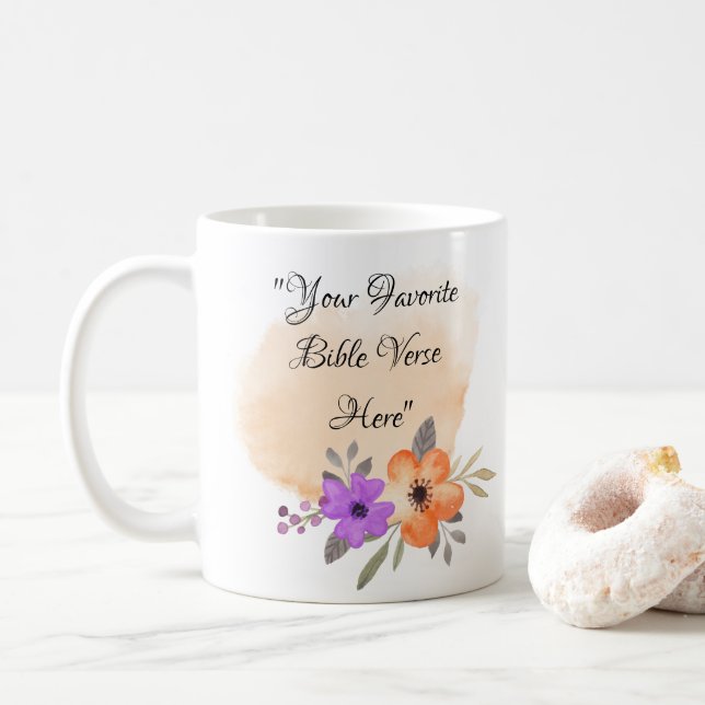 Custom Bible Verse on Peach Background and Blume Kaffeetasse (Mit Donut)