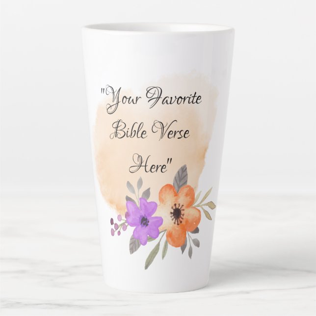 Custom Bible Verse on Peach Background and Blume Milchtasse (Vorderseite)