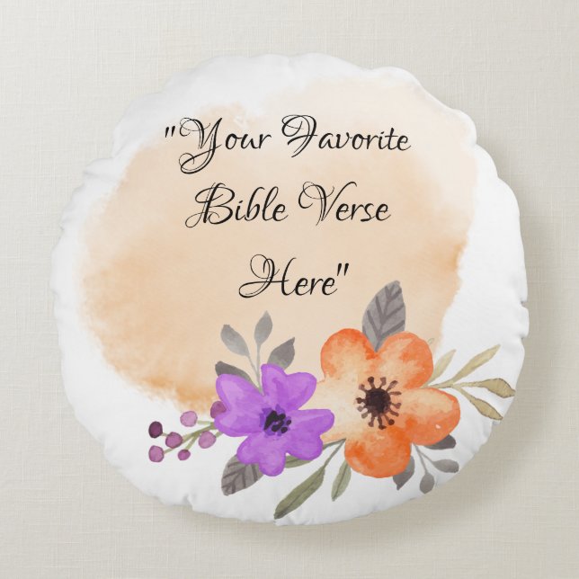 Custom Bible Verse on Peach Background and Blume Rundes Kissen (Vorderseite)
