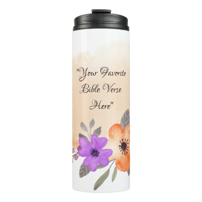 Custom Bible Verse on Peach Background and Blume Thermosbecher (Vorderseite)