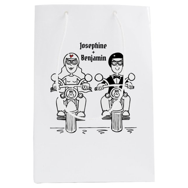 Custom Biker Motorrad Wedding Medium Geschenktasch Mittlere Geschenktüte (Vorderseite)