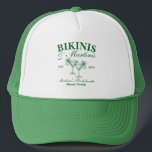 Custom Bikinis and Martinis Bachelorette Party Truckerkappe<br><div class="desc">Bikini and Martini Bach cap, Customized for Bridal Party Matron, Luxury Bridesmaid Maid of Honor, Honour Future Bride to be, Personalized Name Beach Club Gift, Coastal Grandma theme Tropical Weekend, for her pool coquette bow, hen do trip girl night, Trendy Cocktail Preppy Summer lake, matching outfit for photo prop This...</div>