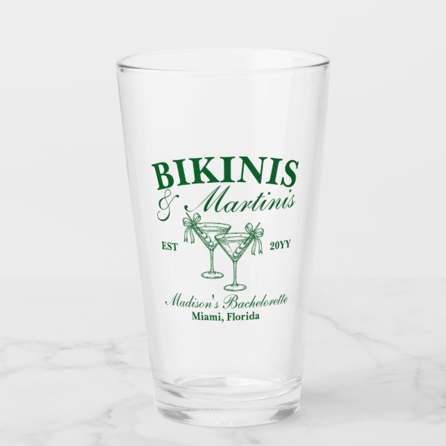 Custom Bikinis und Martinis Junggeselinnen-Abschie Glas (Vorderseite)