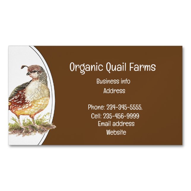 Custom Bio Quail Bird Egs Farm Animal Business Magnetische Visitenkarte (Vorderseite)