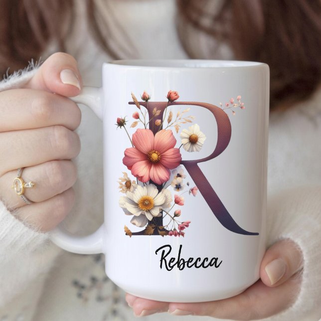 Custom Birth Flower Mug, Wildflower Monogram Mug Kaffeetasse (custom birth flower, flower initial mug, monogram gift for mom, monogram mug for her or student,)