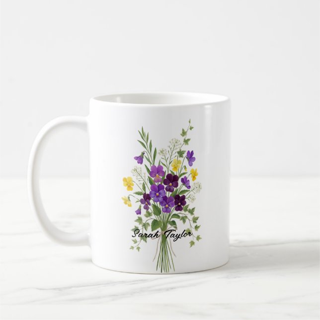 Custom Birth Flower Violet Personalized Mug Kaffeetasse (Links)
