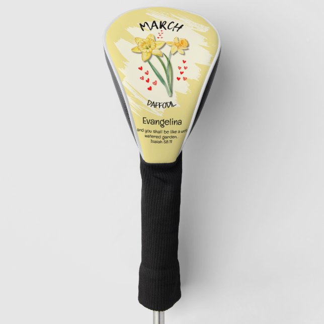 Custom Birth Month Blume Affodil MÄRZ Christlich Golf Headcover (Vorderseite)