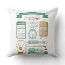 Custom Birth Stats Keepake Throw Kissen