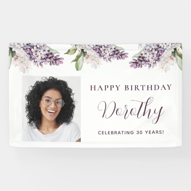 Custom Birthday Banner Foto 30. Lila Floral (Horizontal)
