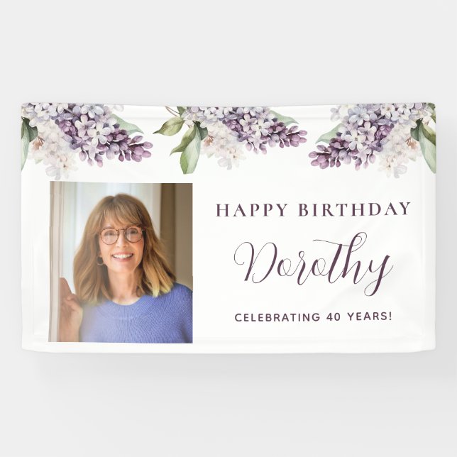 Custom Birthday Banner Foto 40. Lila Floral (Horizontal)