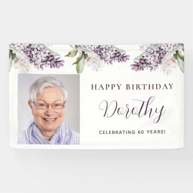 Custom Birthday Banner Foto 60. Lila Floral (Horizontal)