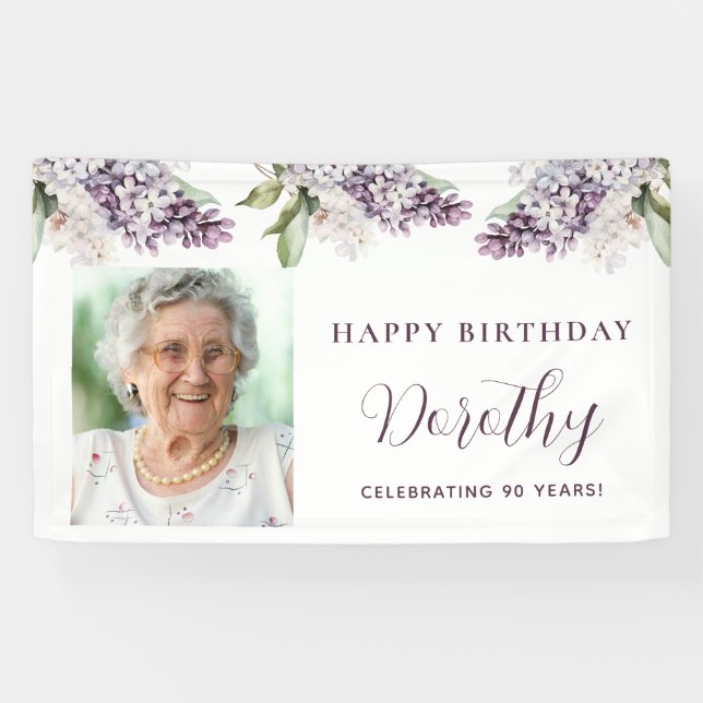 Custom Birthday Banner Foto 90. Lila Floral (Horizontal)