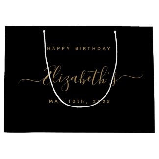 Custom Birthday Black and Gold Große Geschenktüte