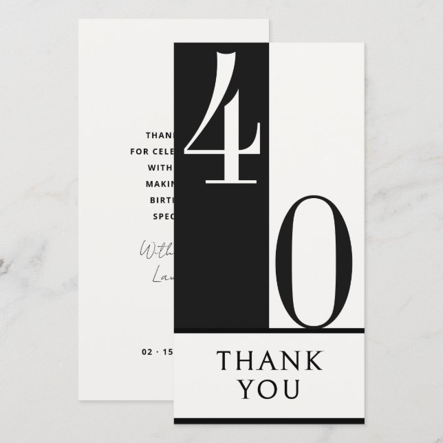 Custom Birthday Black and White Minimalist Dankeskarte (Vorne/Hinten)