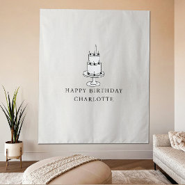 Custom Birthday Cake Name Flag Fabric Banner Wandteppich