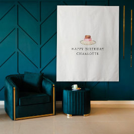 Custom Birthday Cake Name Flag Fabric Banner Wandteppich