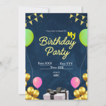 Custom Birthday Einladung Black Digital Card