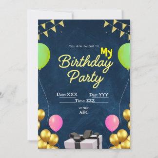 Custom Birthday Einladung Black Digital Card