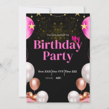 Custom Birthday Einladung Black Digital Card