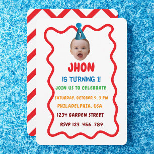 Custom Birthday Face Party Hat, Baby 1. Geburtstag Einladung