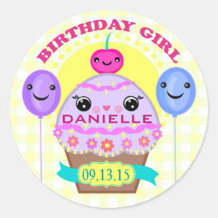 Custom Birthday Girl Kawaii Cupcake Stickers