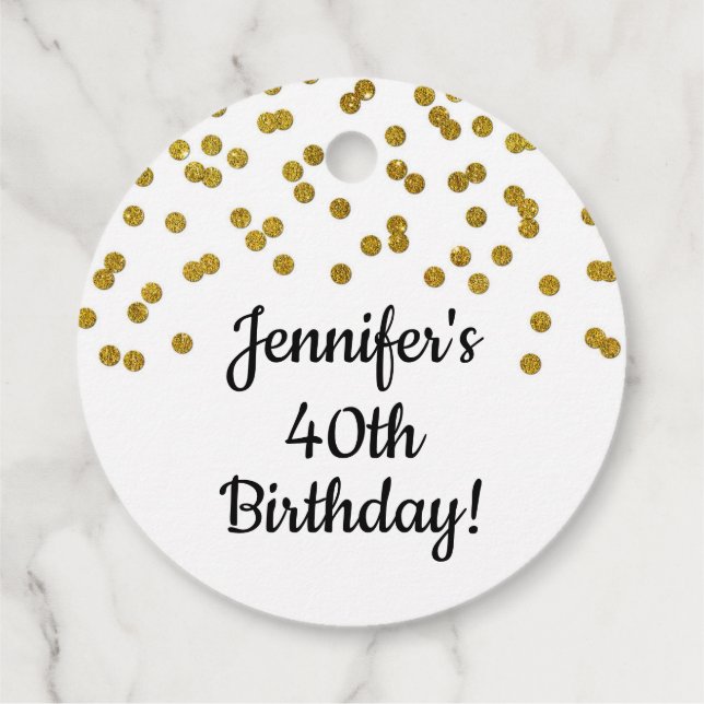 Custom Birthday Gold Confetti Geschenkanhänger (Rückseite)