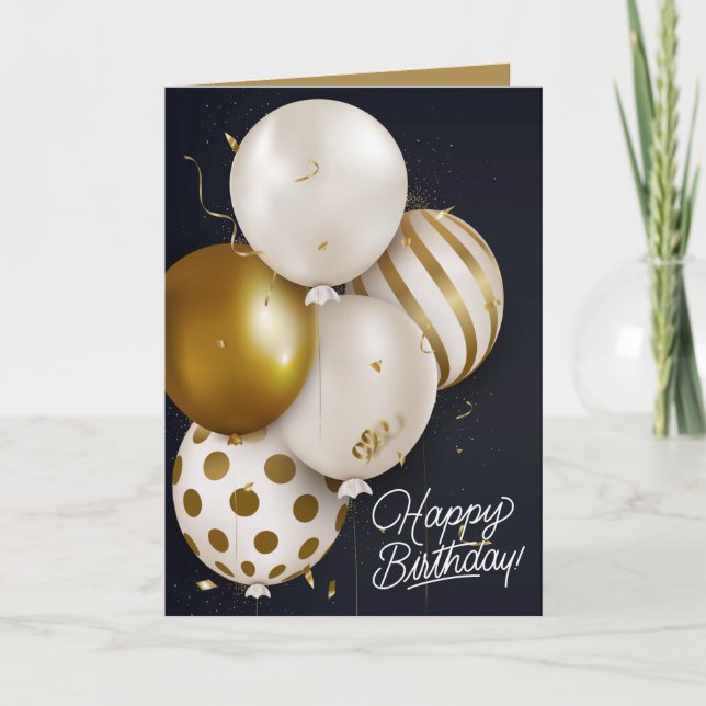 Custom Birthday Gold White Balloons Grußkarte Karte (Vorderseite)