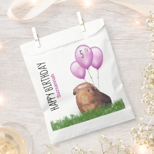 Custom Birthday Guinea Pig Lila Balloons Gefallen  Geschenktütchen (Ausgeschnitten)