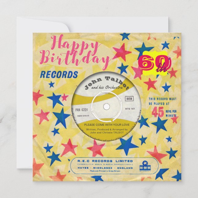 Custom Birthday Invite Retro Vinyl Record 45 RPM Einladung (Vorderseite)