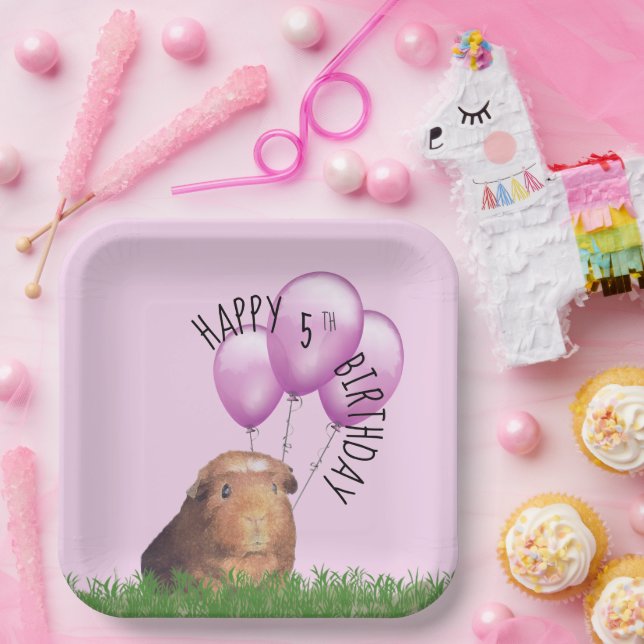 Custom Birthday Niedliche Guinea Pig Lila Balloons Pappteller (Party)