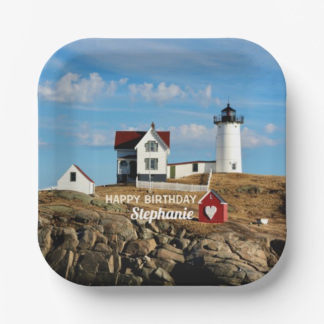 Custom Birthday Nubble Lighthouse Pappteller (Vorderseite)