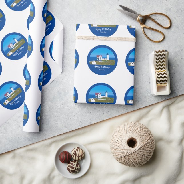 Custom Birthday Nubble Lighthouse Wrapping Paper Geschenkpapier (Basteln)