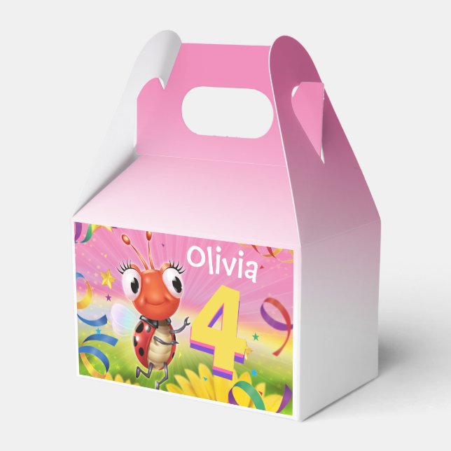 Custom Birthday Party Box Girl 4 yrs Lil’ Ladybug Geschenkschachtel (Vorderseite)