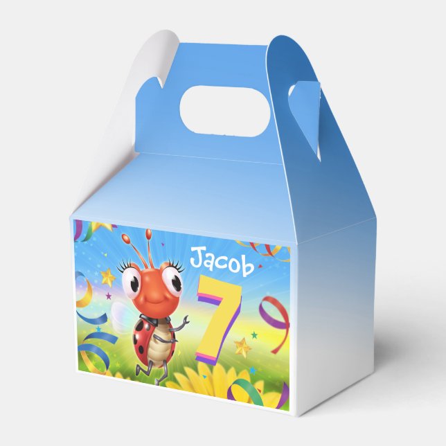 Custom Birthday Party Box Junge 7 yrs Lil’ Ladybug Geschenkschachtel (Vorderseite)