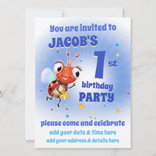 Custom Birthday Party einladen Junge 1 Jahre alt Einladung (Rückseite)