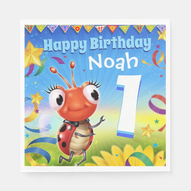 Custom Birthday Party Papier Serviette Junge 1jähr (Vorderseite)