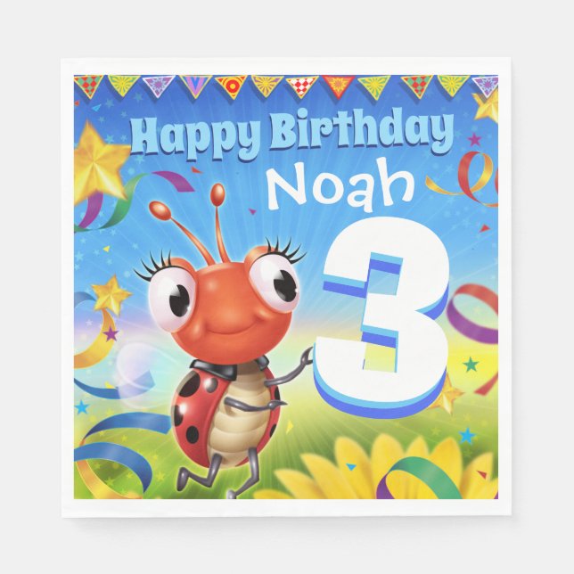 Custom Birthday Party Papier Serviette Junge 3 Jah (Vorderseite)