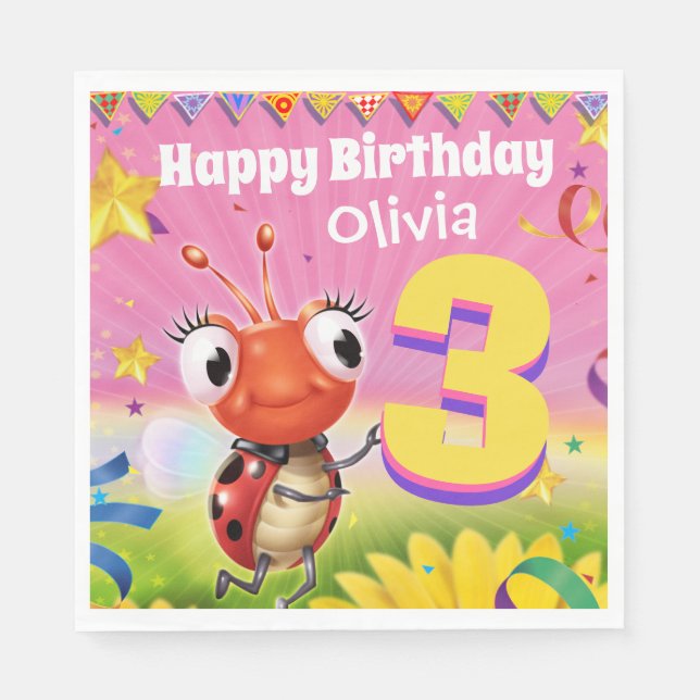 Custom Birthday Party Papier Serviette Mädchen 3 J (Vorderseite)