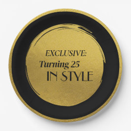 Custom Birthday Party Plates, Modern Black Gold Pappteller