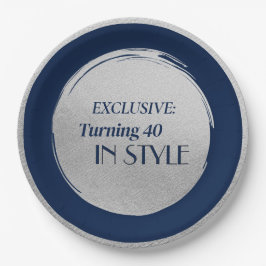 Custom Birthday Party Plates, Modern Blue Silver Pappteller