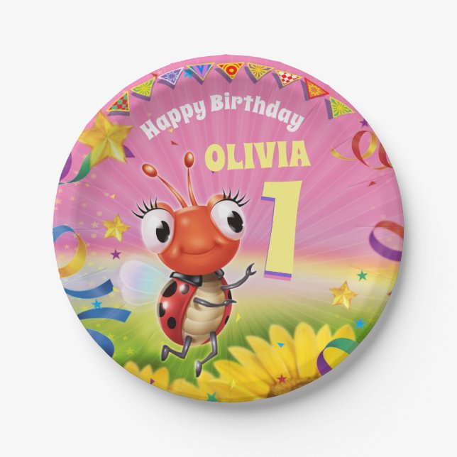 Custom Birthday Party Platte Girl 1 Jahr alt Pappteller (Vorderseite)