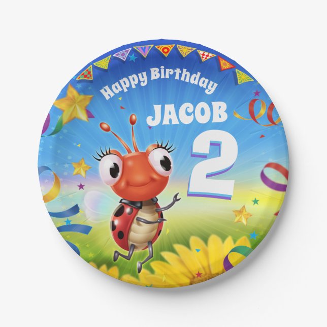 Custom Birthday Party Platte Junge 2 Jahre alt Pappteller (Vorderseite)