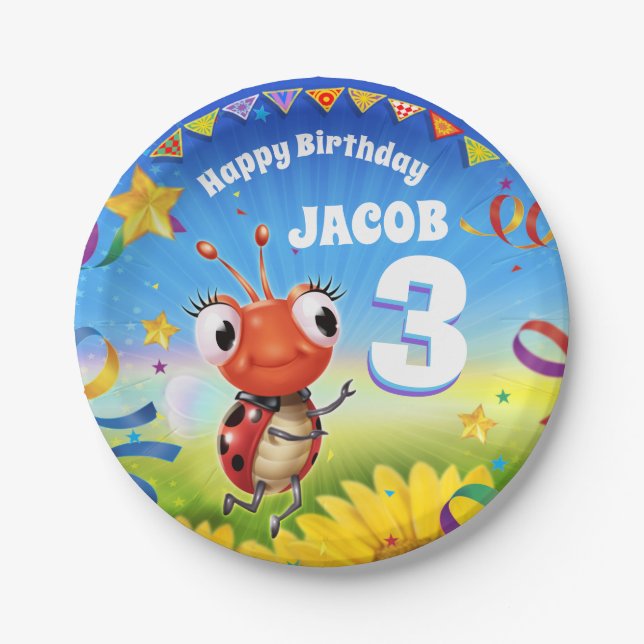 Custom Birthday Party Platte Junge 3 Jahre alt Pappteller (Vorderseite)