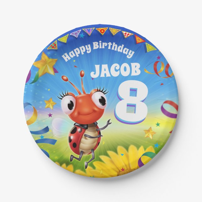 Custom Birthday Party Platte Junge 8 Jahre alt Pappteller (Vorderseite)
