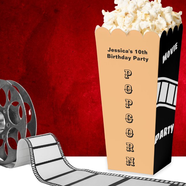 Custom Birthday Party Snack Movie Night Popcorn Geschenkschachtel (A custom box for popcorn, with 'Movie Party' and film frames on two sides, 'Popcorn' on the other)