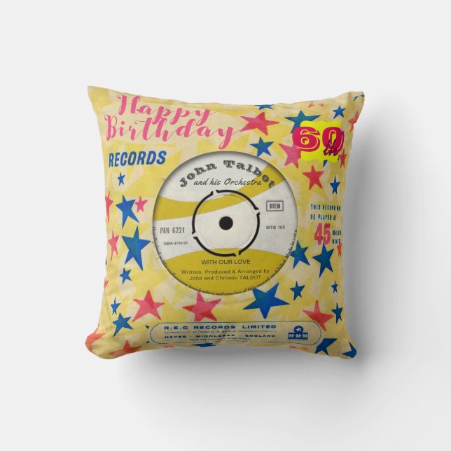 Custom Birthday Pillow Retro Vinyl Record 45 RPM Kissen (Vorderseite)