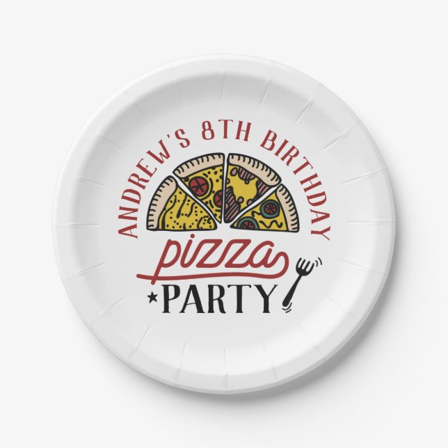 Custom Birthday Pizza Party Plate Pappteller (Vorderseite)