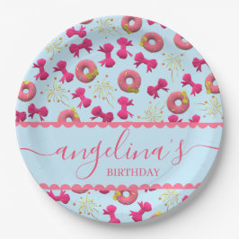 Custom Birthday Plate - Rosa Donuts & Bows Pappteller